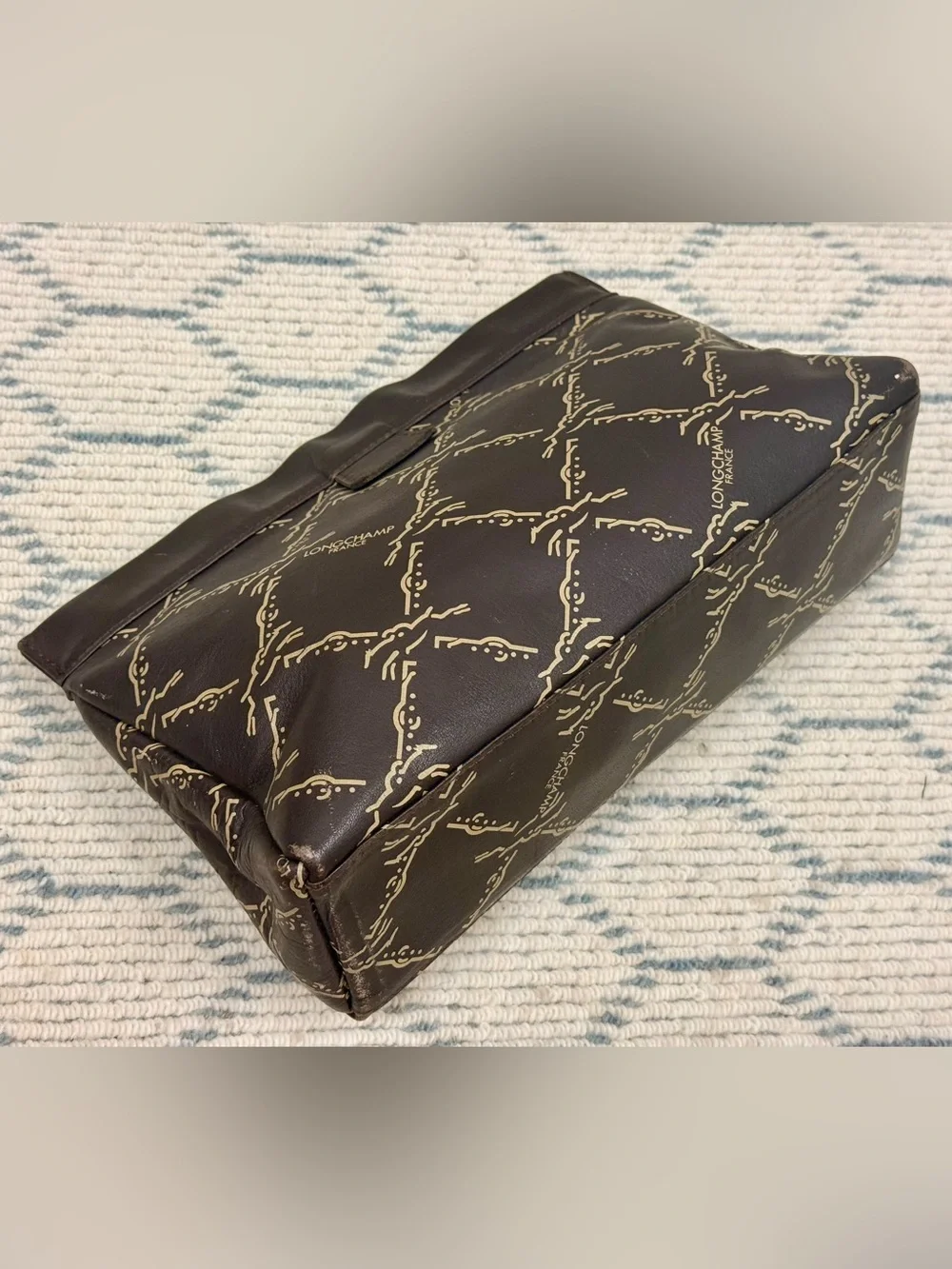 LONGCHAMP Vintage 80’s Unisex Brown Leather Monogram Pouch Clutch Made N France